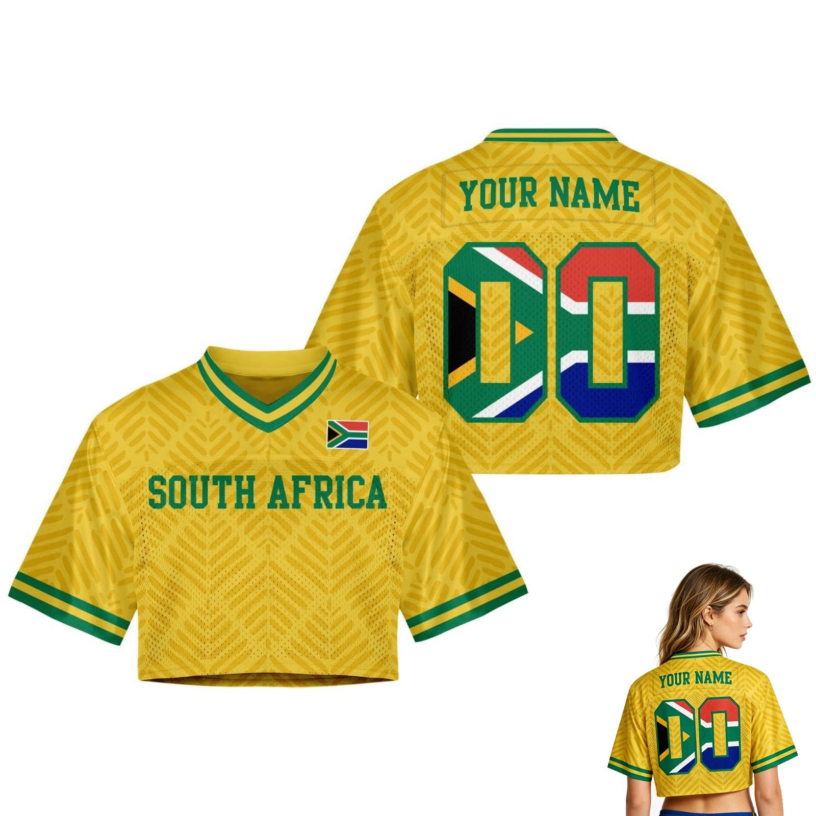 2026 World Cup Fan Shirt for Women,Personalised Name & Number, Y2K Crop Style Jersey, Cute Summer Short Sleeve Top for Match Day, Loose Streetwear Perfect Gift for Girls (So-uth Africa)