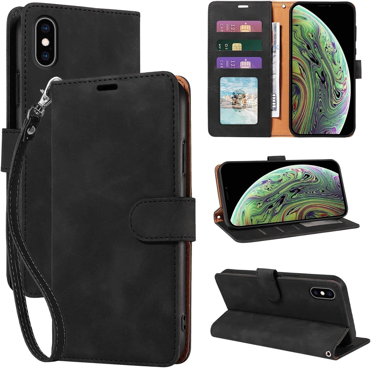 for iPhone XR Case Wallet, RFID Blocking 4 Card Slots (Green) thumbnail