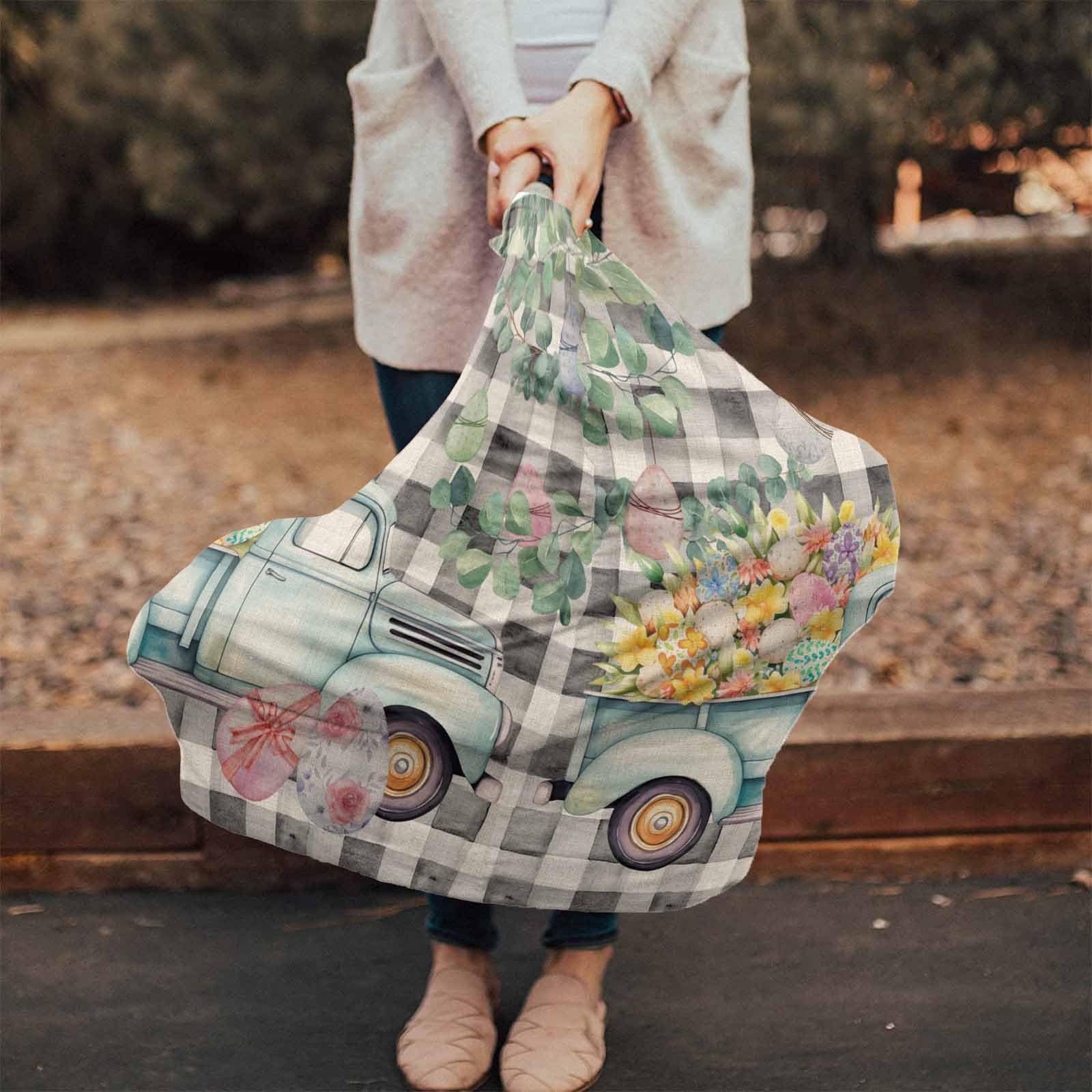 Nursing Cover for Breastfeeding Scarf, Easter Egg Check Buffalo Truck Floral Baby Car Covers Super Soft Multi Use for Canopy Shopping Cart Cover Blanket Stroller Cover