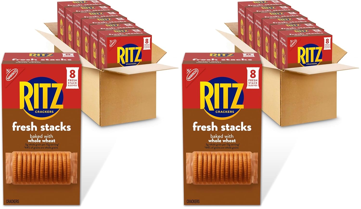Ritz Fresh Stacks Whole Wheat Crackers, 6-11.6 oz Boxes (48 Stacks) (Pack of 2)