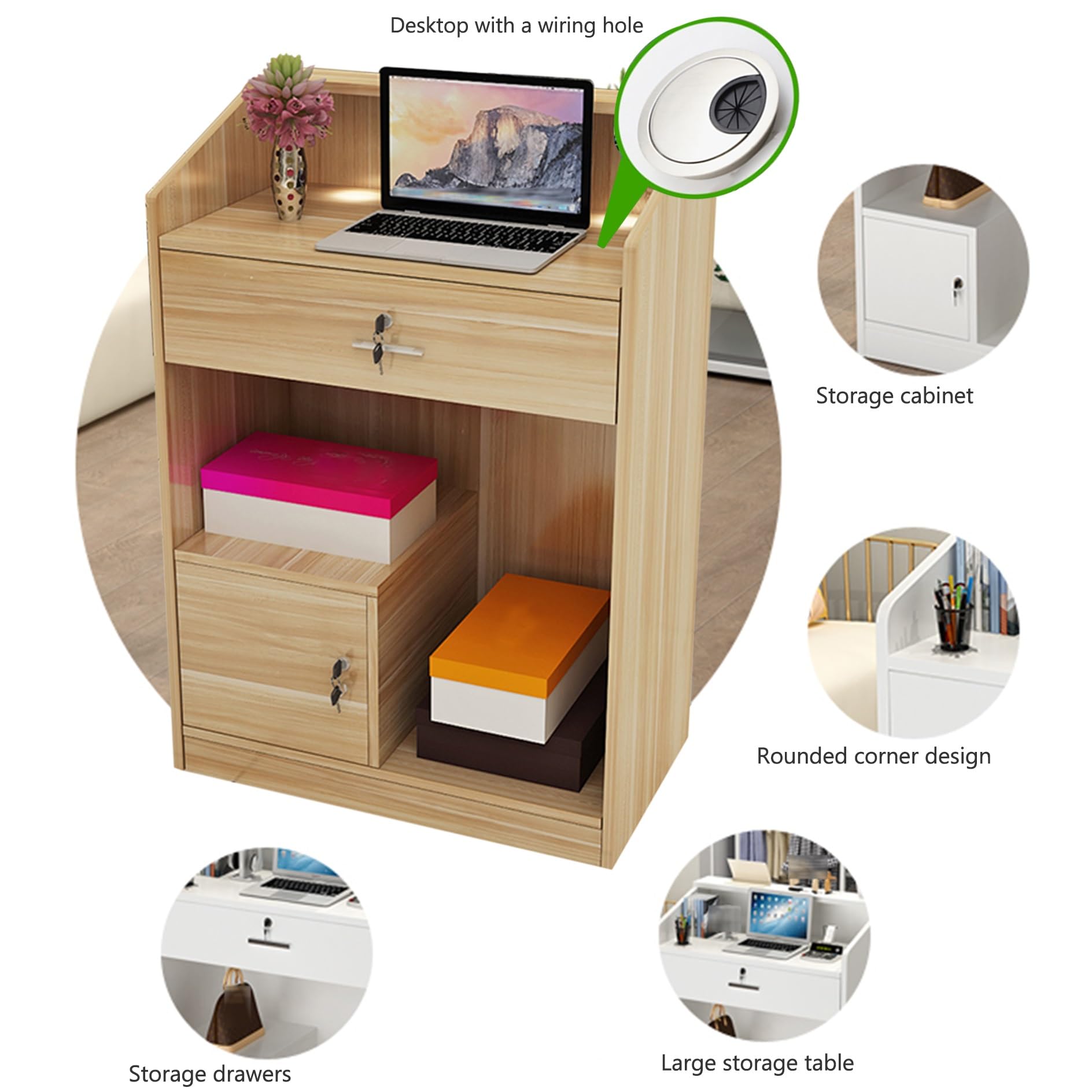 Scrivania registratore di cassa chiudibile con bancone | Tavolo versatile per ricevimenti stand-up per negozi, uffici, saloni di salone, hall | soluzione di archiviazione sicura per aziende