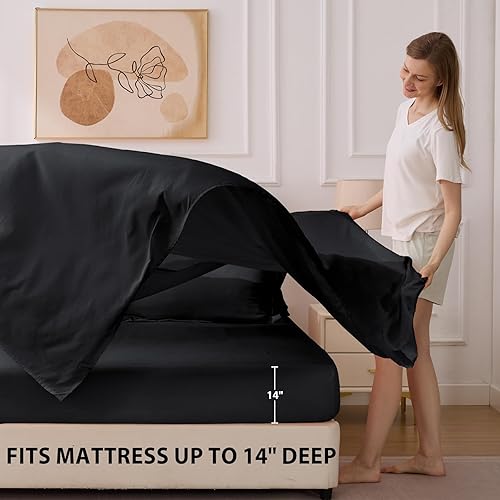 Miniatura 7 de Juego de edredón Queen color negro, cama en una bolsa, tamaño Queen, 7 piezas, juego de ropa de cama suave para todas las estaciones, juego de