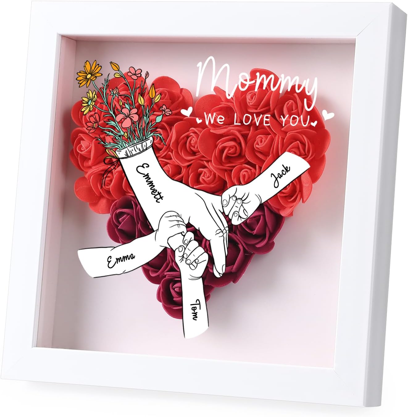 Mum Day Gift Personalized Flower Box for Mom with 2 to 8 Names, Heart-Shaped Dried Flower Box, Mum Gift First Choice