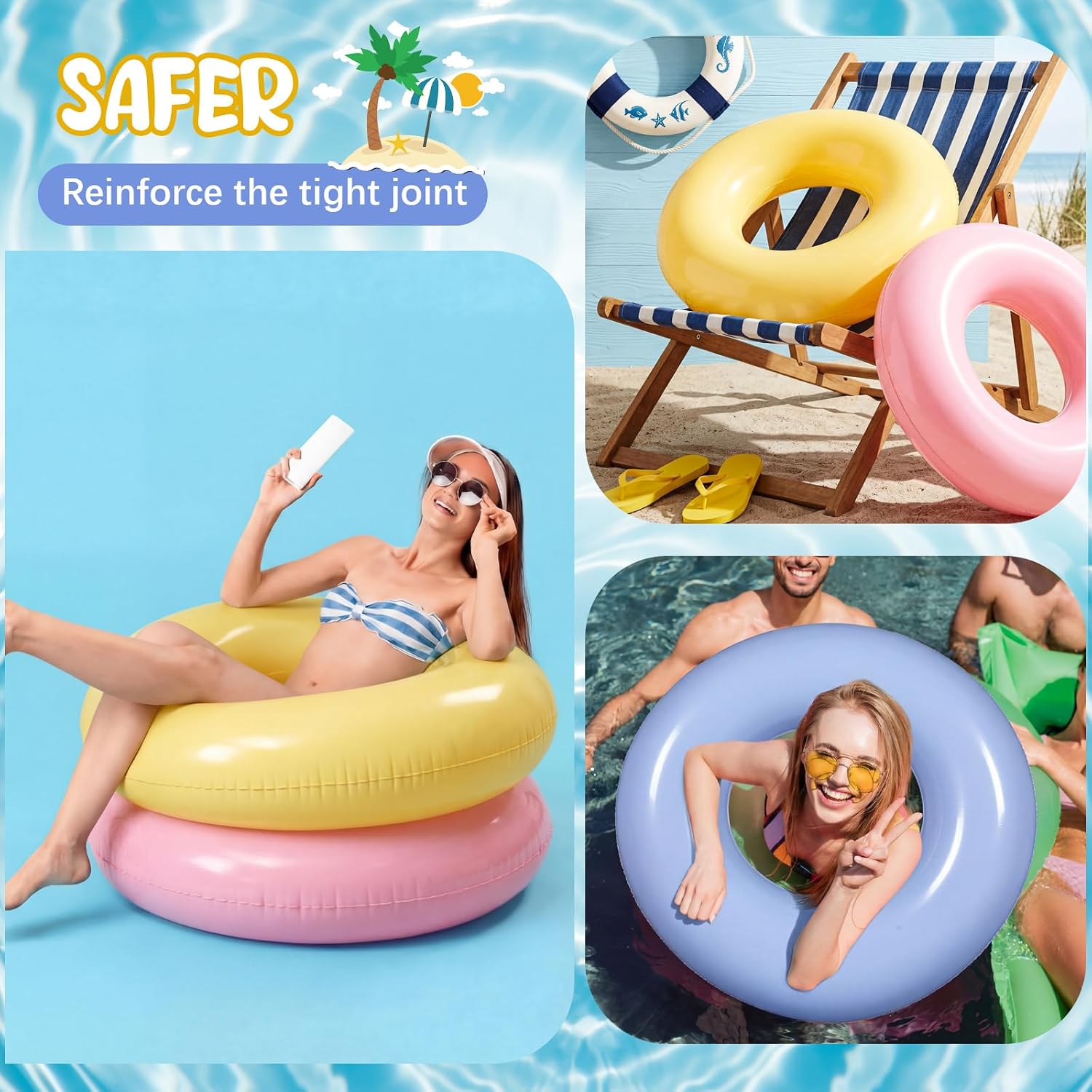 6 Pcs Inflatable Pool Float Bulk Swim Tube for Adult Swimming Ring Pool Floaties for Beach Summer Lake Beach Hawaiian Vacation Party Decoration