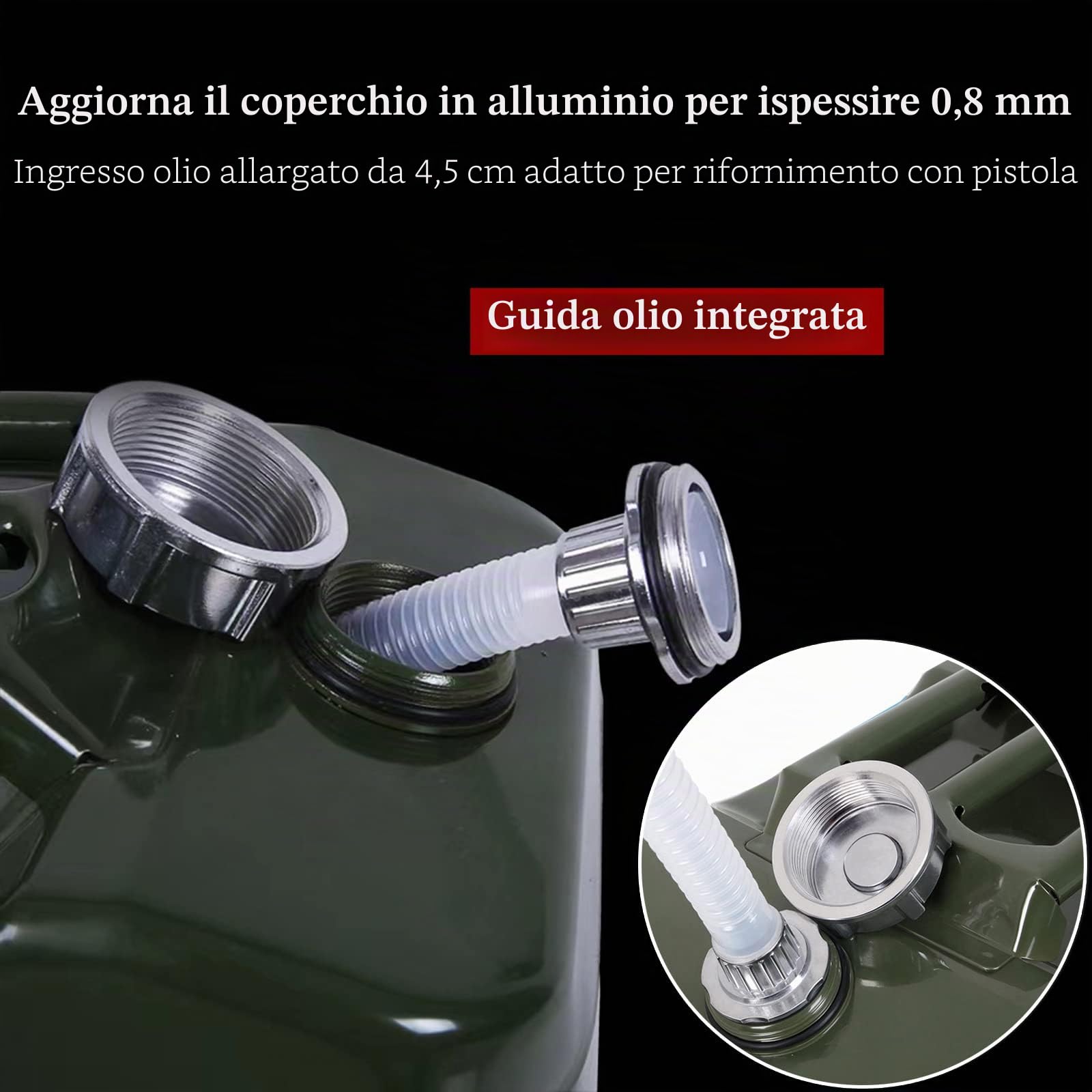 Tanica per benzina in metallo da 10 l, con beccuccio flessibile, bomboletta per benzina diesel e altre merci pericolose, colore: verde