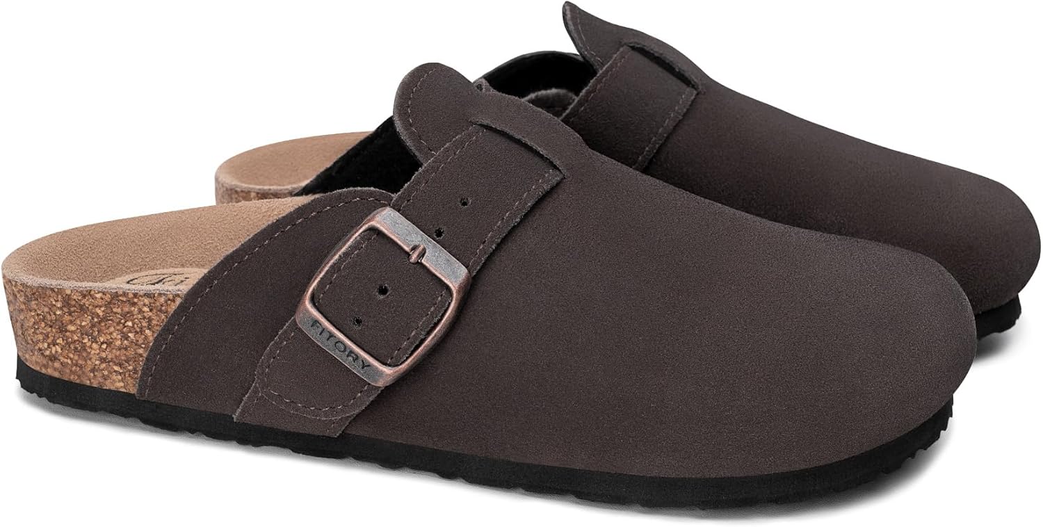 FITORY Womens Clogs Slip-on Potato Shoes Leather Mules with Suede Cork Footbed Size 6-11 - Image 6