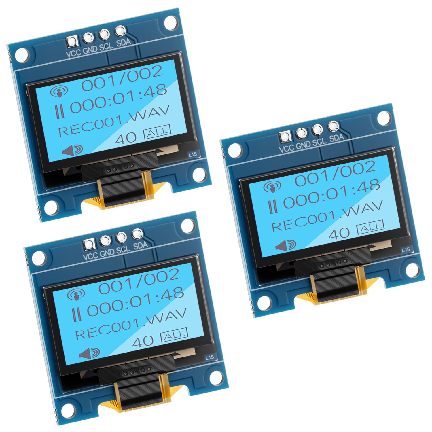 QWORK® 3-pak wyświetlacz OLED 0.96 cala IIC SSD1306 128x64 - kompatybilny z Arduino, Raspberry Pi, ESP32, niebieskie znaki