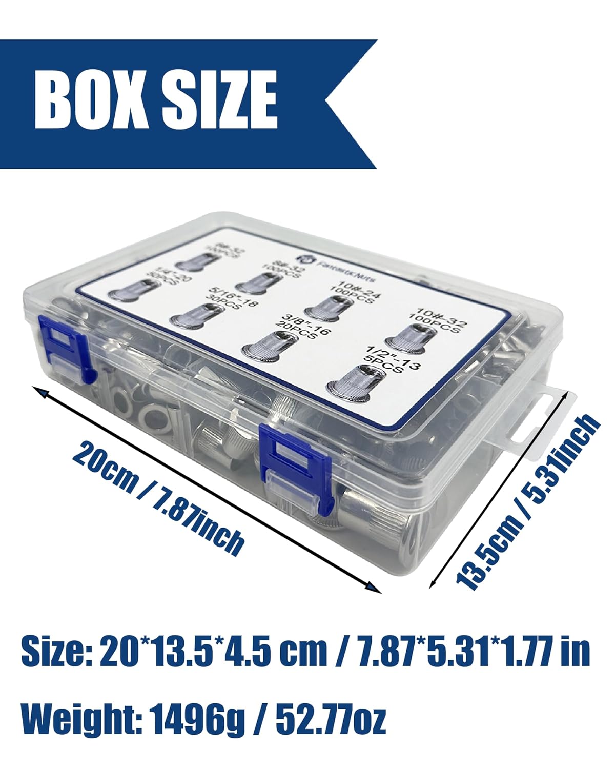 SAE Rivet Nut Assortment Kit 505Pcs 6-32 8-32 10-24,1/4-20, 3/8-16, 5/16-18,1/2-13 304 Stainless Steel Flat Head Threaded Rivet Insert Rivet Nuts