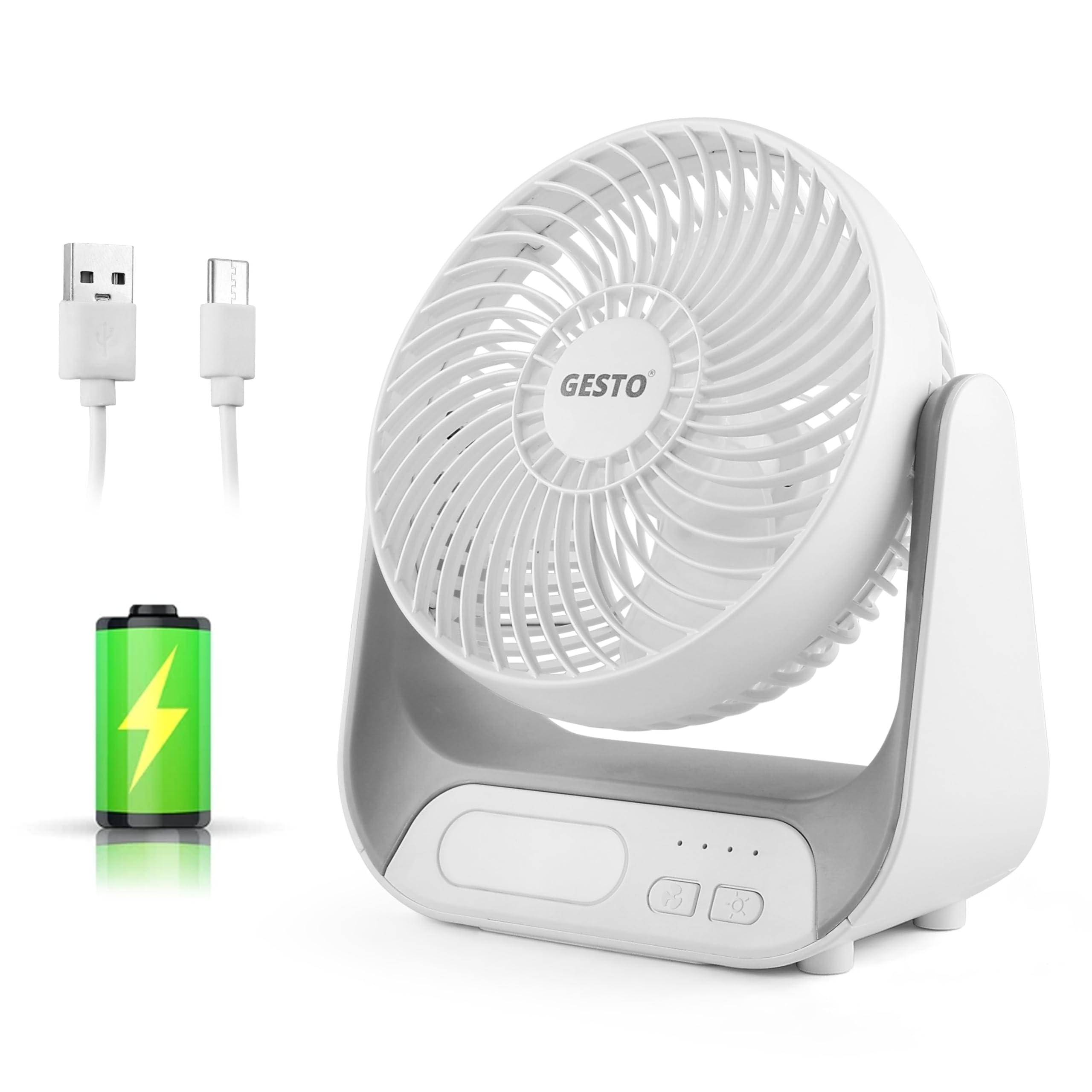 Gesto 7.4 Inch High Speed Rechargeable Table Fan for Home – USB Charging Battery Fan With Led Light | 2400mAh Battery, Upto 8 Hours Runtime | 3 Speed Modes Portable fan for Home, Office,Kitchen-Grey discount deal