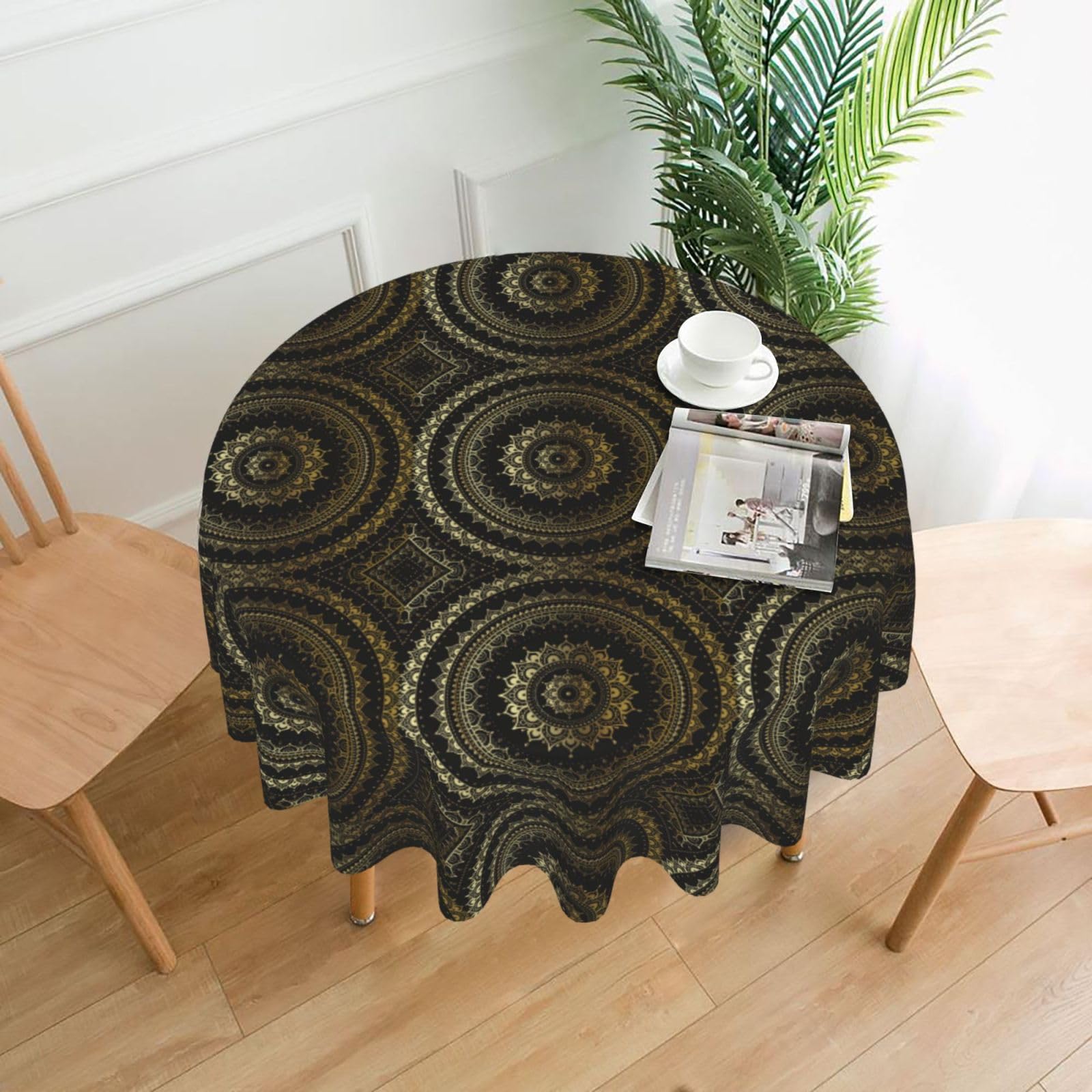 OXbnmm Circle Print Soft Round Tablecloth 60in Polyester Washable Cover Cozy Gift for Mom Housewarming