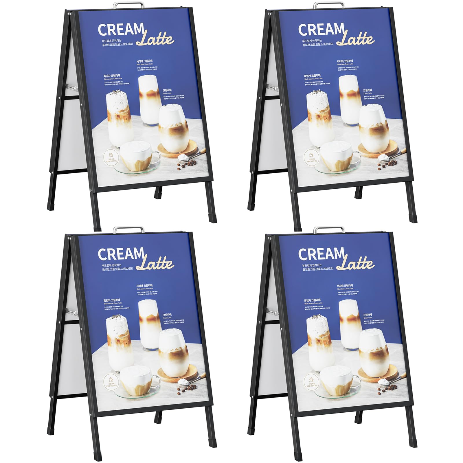 4 Pcs 24x36 Inch A-Frame Sidewalk Signs, Double-Sided Heavy Duty Sandwich Boards with Carry Handles, Business Folding Sign Holder for Outdoor Use,