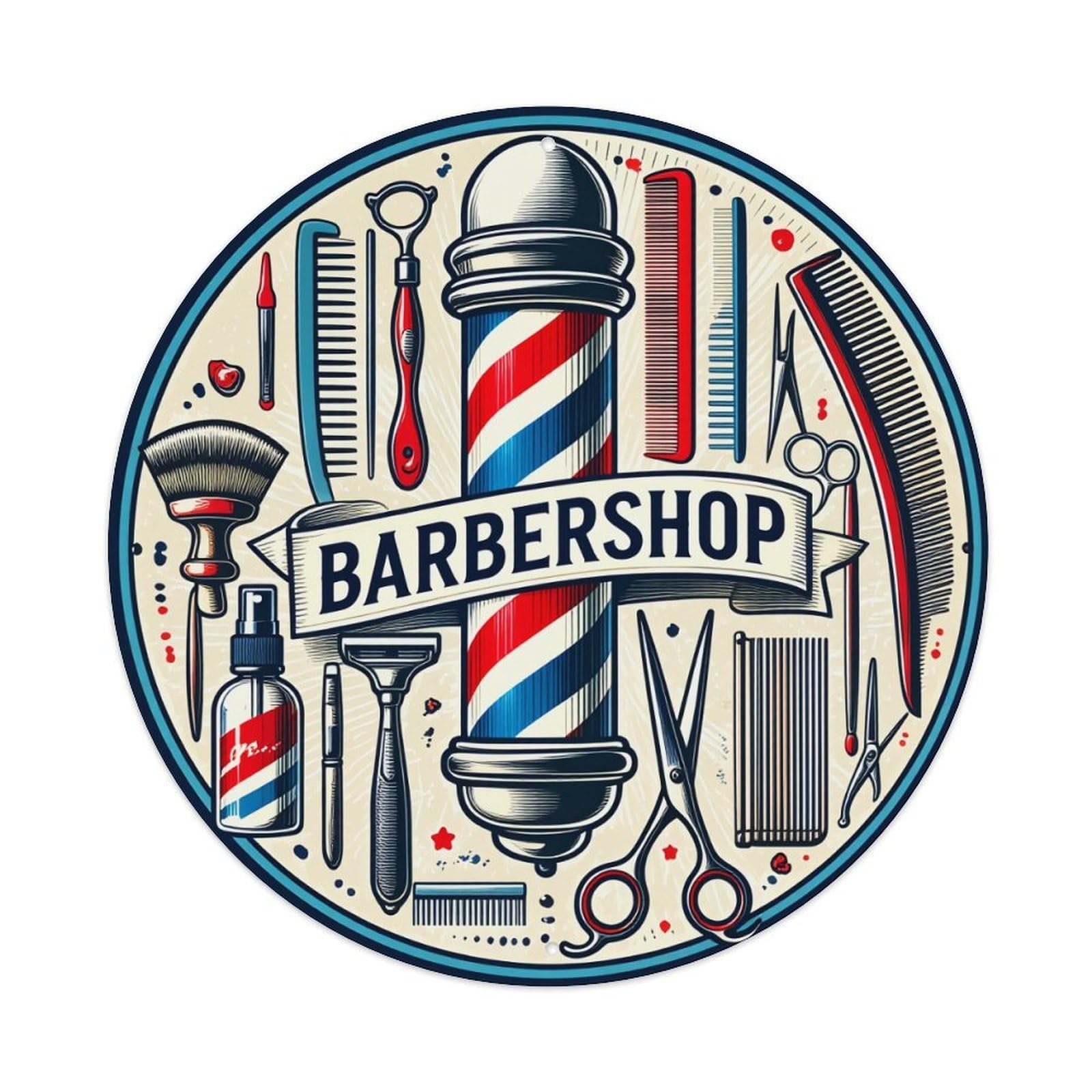 Jdfenggu Vintage Barbershop Pole Tools And Combs Retro Metal Tin Sign, Metal Poster For Bar, Home, Man Cave, Kitchen, Laundry Room Art Decor 8X8 Inch