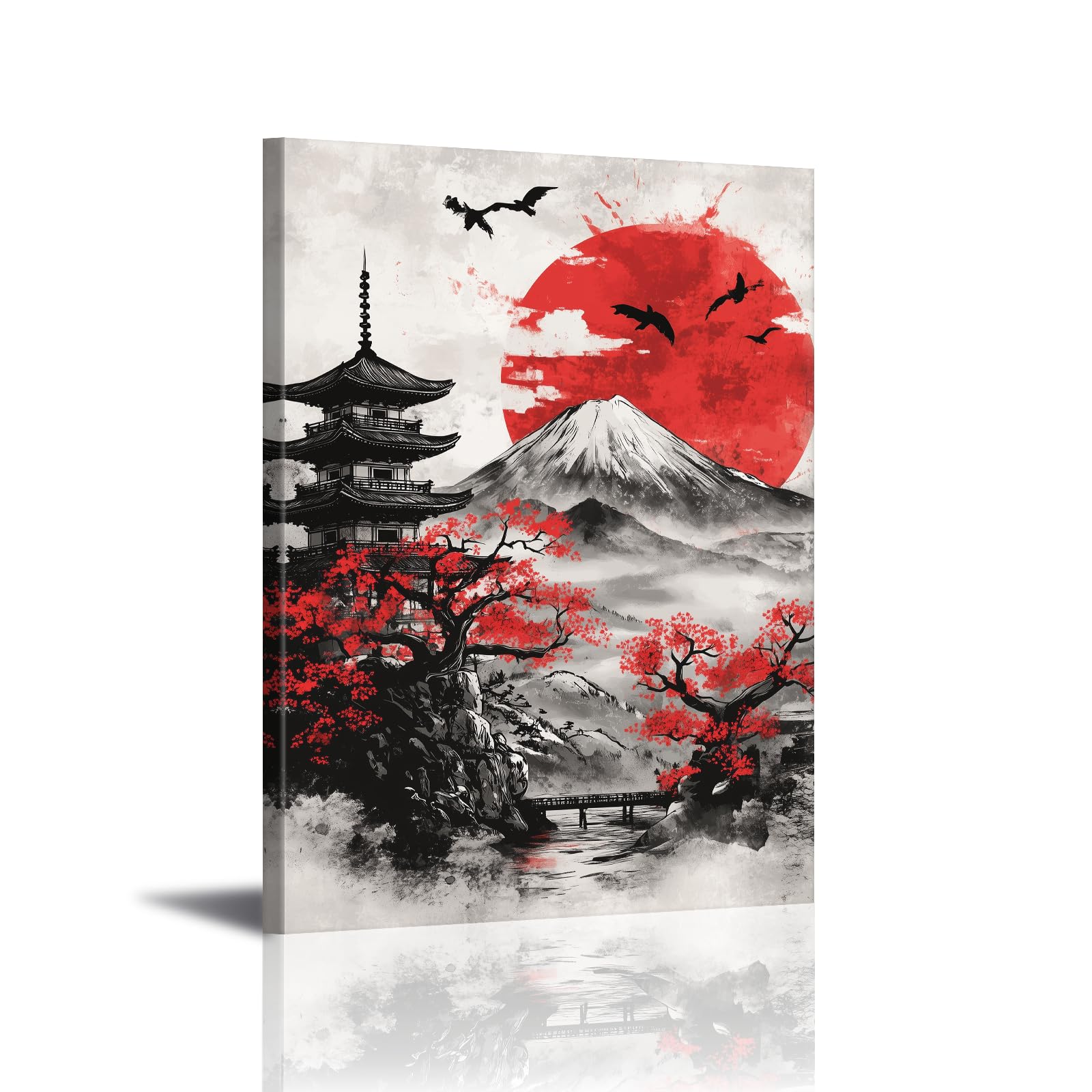 Amazon.com: PLIDAAYO Japanese Wall Art Mountain with Moon Japanese