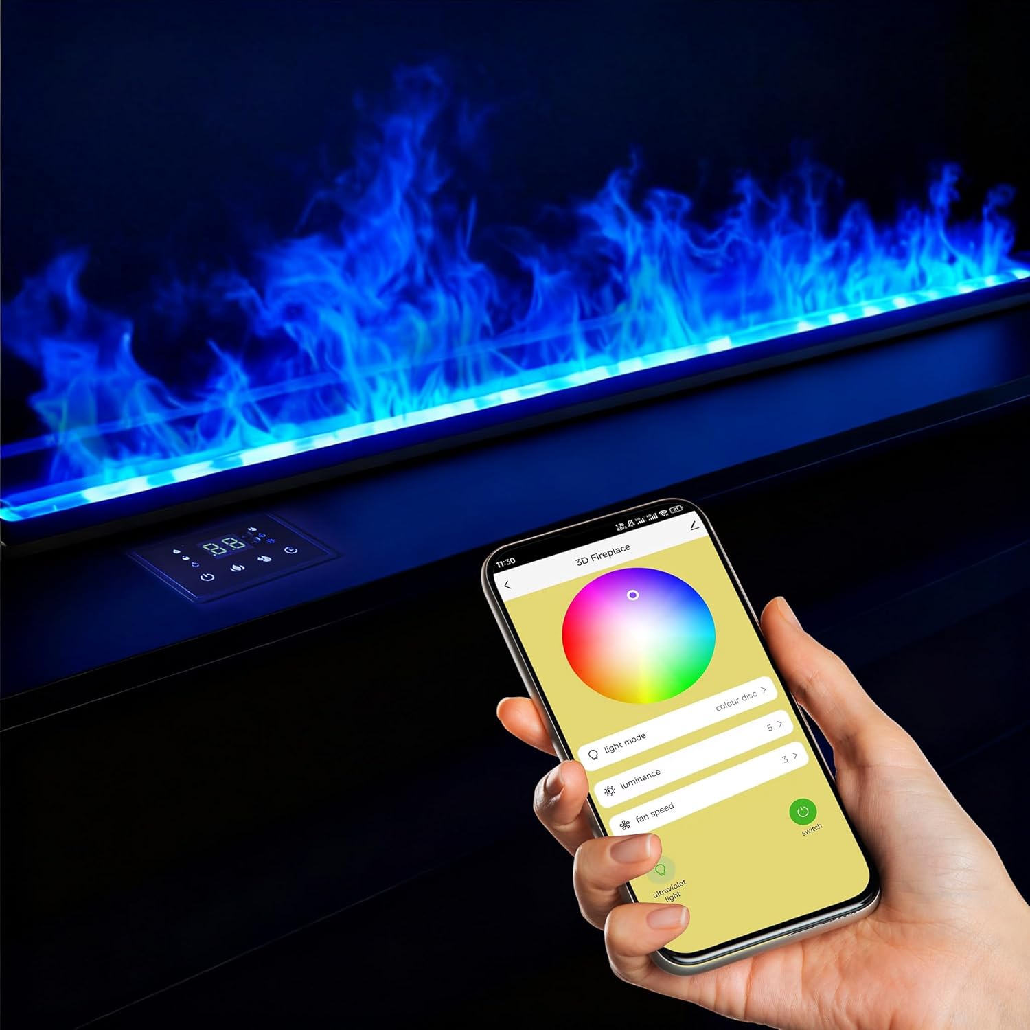 Water Vapor Fireplace 70.87 in Color Flames Remote & Smart App Steam Electric Fireplace Automatic Water Control 304 Stainless