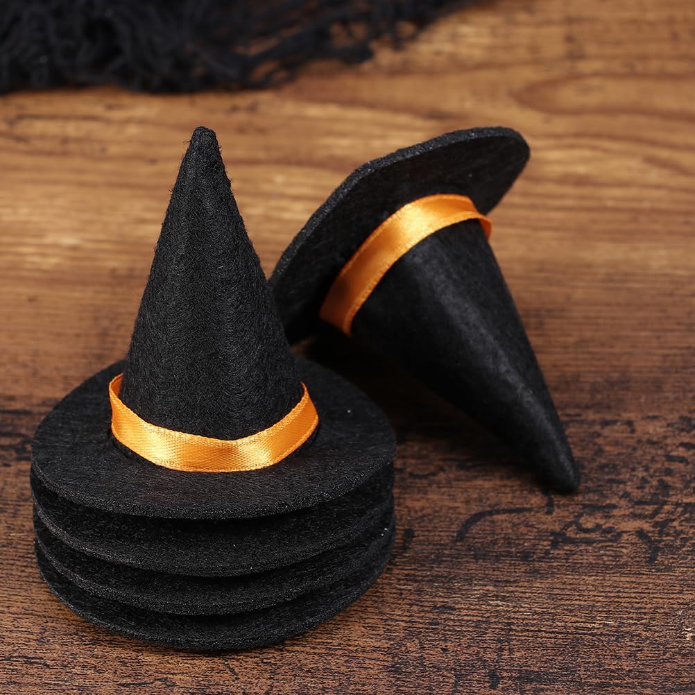 Abaodam 48 Pcs Mini Witch Hat Halloween Felt Witch Hats Wine Bottle Decor for Halloween Party Doll Accessories Dollhouse Decorations DIY Hair Crafts