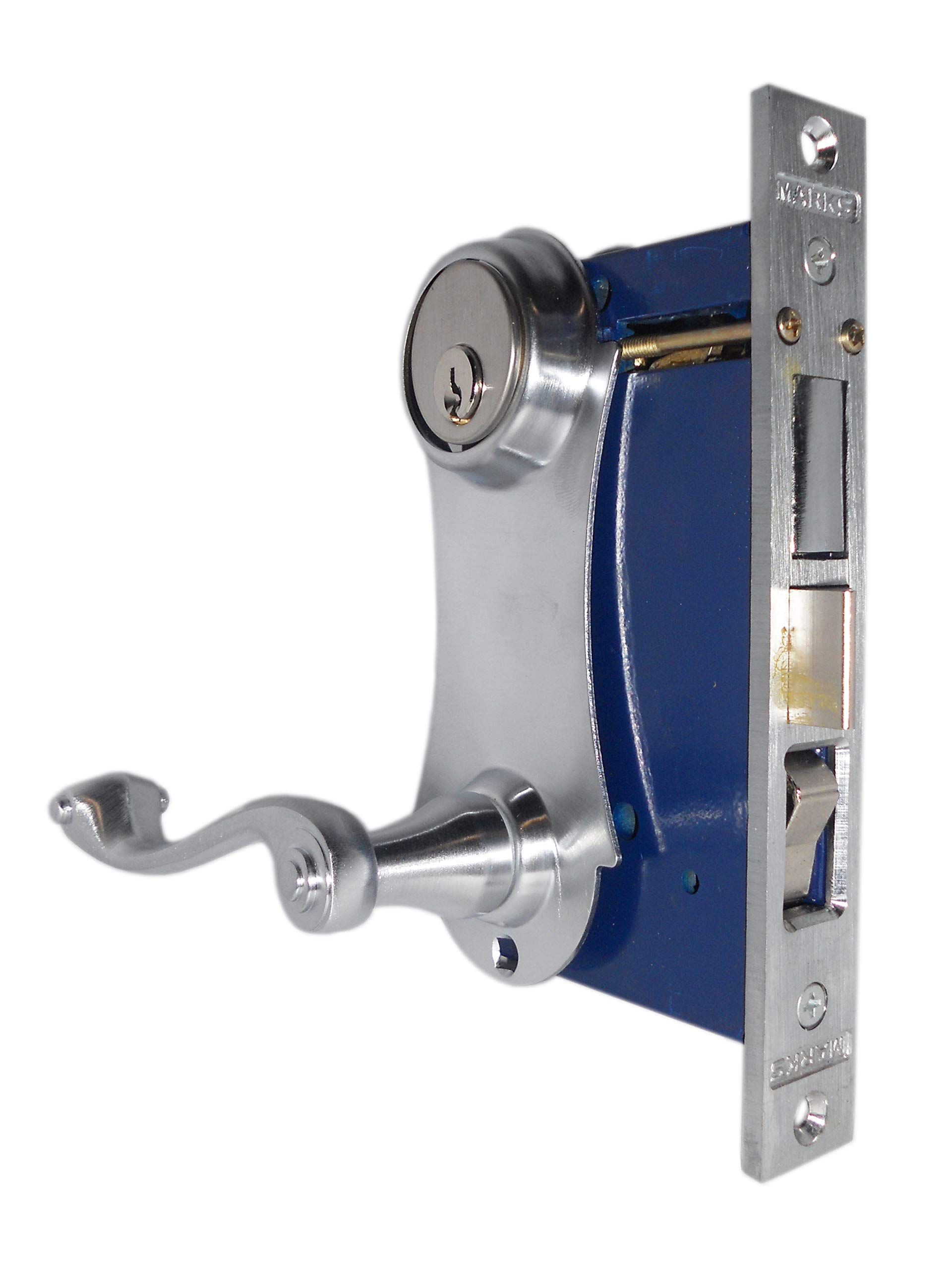 Marks 9215AC/26D-W Left Hand Reverse Satin Chrome Double Cylinder Entry Uni-Lock Lever/Plate Mortise Lockset for Iron Gate Doors