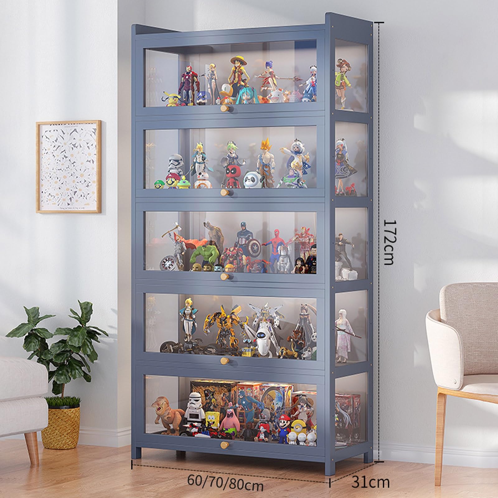 Vitrine En Acrylique Avec Portes - 70x40 Cm - En Bambou - Pour Collections, Décorations, Rangement