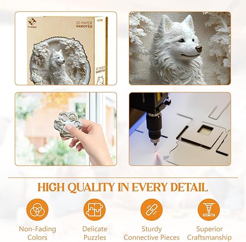 Miniatura 5 de Rompecabezas de madera para adultos, rompecabezas de madera para adultos y niños, rompecabezas de madera 3D con forma única de Samoyed en papel, 3d