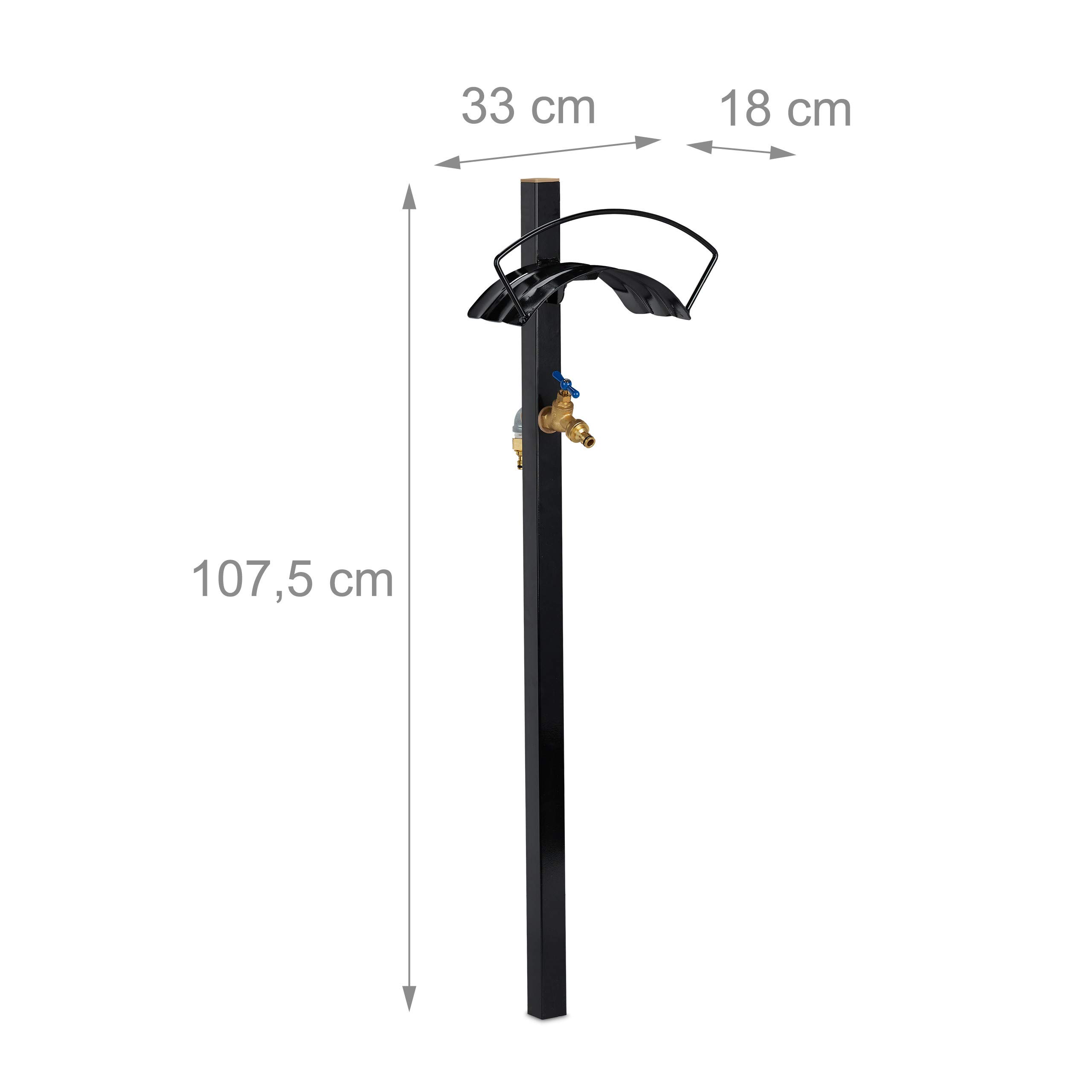 Relaxdays Garten Zapfstelle mit Schlauchhalter, 2X 3/4" Anschlüsse, für 45m Schlauch, Stahl, HBT 107,5x33x18 cm, schwarz