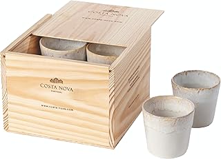 Costa Nova, Grespresso colección, Vajilla elegante, gres, Caja regalo en madera 8 tazas lungo, blanco, 0