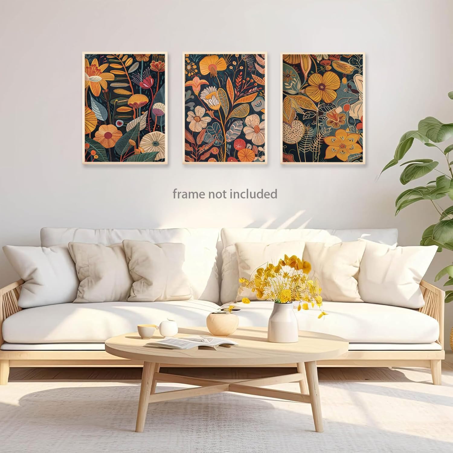 TBKHUDBI Burnt Orange Floral Canvas Wall Art,Mid Century Modern Wall Decor,Boho Terracotta Flower Picture Prints Poster Painting Artwork Set Of 3 For Living Room Bedroom Office 12x16 Unframed image 2