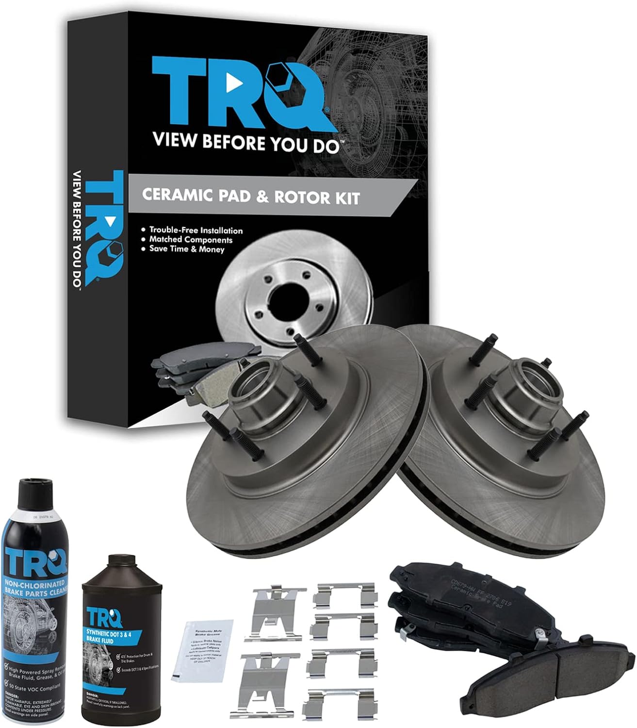 TRQ Front Brake Pad & Rotor Kit Brake Chemical Kit Brake Pads Brake Rotor Ceramic Compatible with 1997-1999 Ford F-150