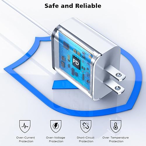 Miniatura 5 de Cargador de iPhone de carga rápida, paquete de 2 bloques de carga de pared USB C de Apple PD con cable USB-C a Lightning de 3 pies, adaptador tipo C