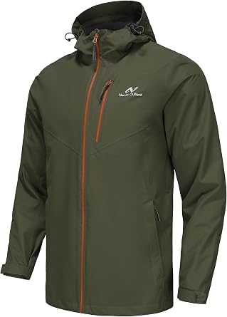 NORDIC OUTLAND Mens Lightweight Hooded Waterproof Rain Jacket Breathable Raincoat Shell for Outdoor Mountain Hiking