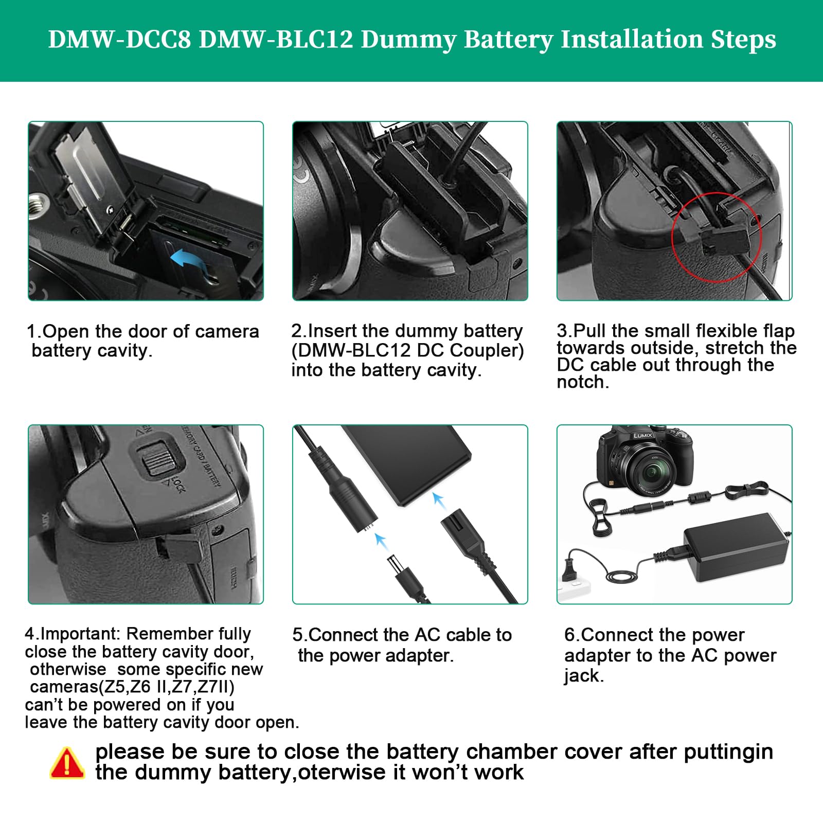 DMW-DCC8 DMW-AC8 zasilacz DC ładowarka do PANASONIC DMC-FZ200, FZ1000, GH2, G5, G6, G7 (wymiana baterii PANASONIC DMW-BLC12)