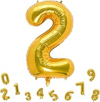 Vista 8 de Globos dorados de 32 pulgadas con el número 0, globos de aluminio digitales para decoración de fiesta de cumpleaños (globo dorado del número 0)