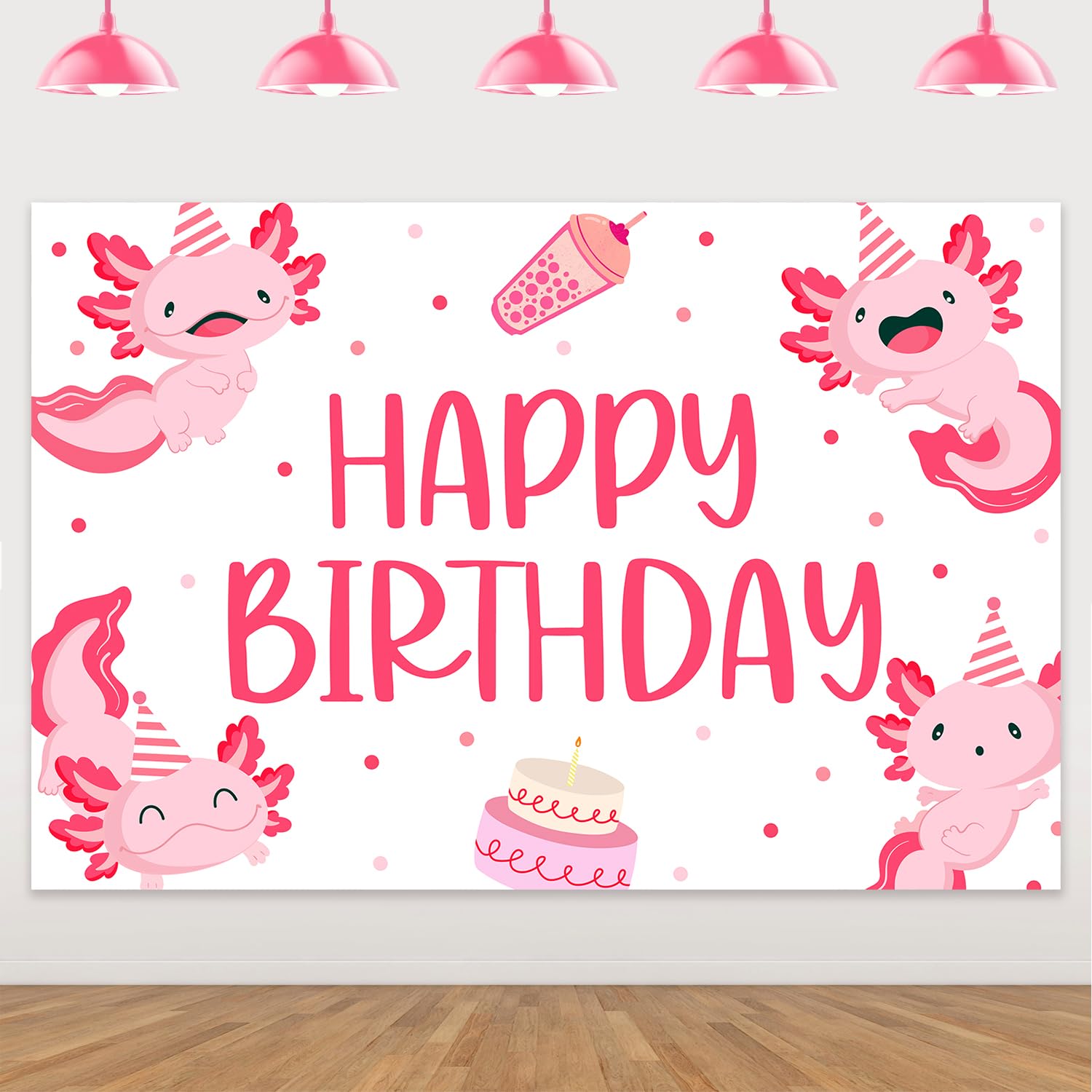 Axolotl Birthday Backdrop Axolotl Birthday Decorations Pink Photography Background for Kids Boys Girls 1st 2nd 3rd Bday Party Decor Supplies 5×3ft