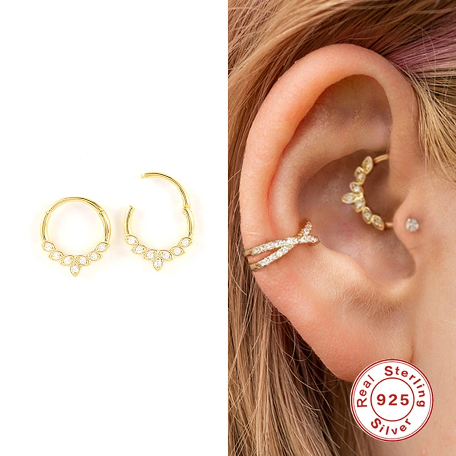 2 Stück Nase Ringe, Nostril Piercing Stecker Kreis mit Zirkonia Nasenpiercing Silber 925 Ring Nasenstecker Herren