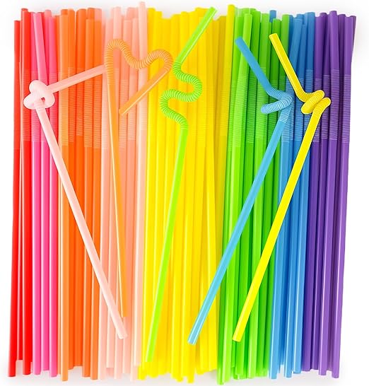 HANSGO Disposable Colorful Drinking Straws, 13inch Extra Long Flexible Straws for Party Decorations, 7 Colors, 100PCS