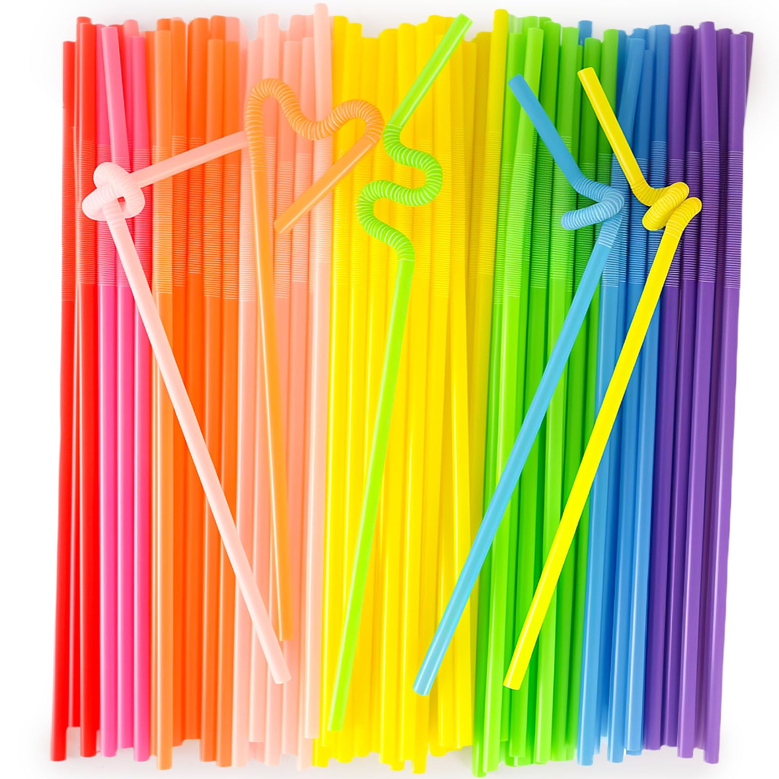 HANSGO Disposable Colorful Drinking Straws, 13inch Extra Long Flexible Straws for Party Decorations, 7 Colors, 100PCS