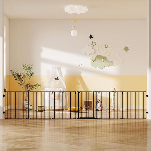 Miniatura 12 de Puerta extra ancha para bebés de 78 pulgadas, puertas para perros para interiores, para puertas, escaleras, puerta de seguridad esencial para niños,