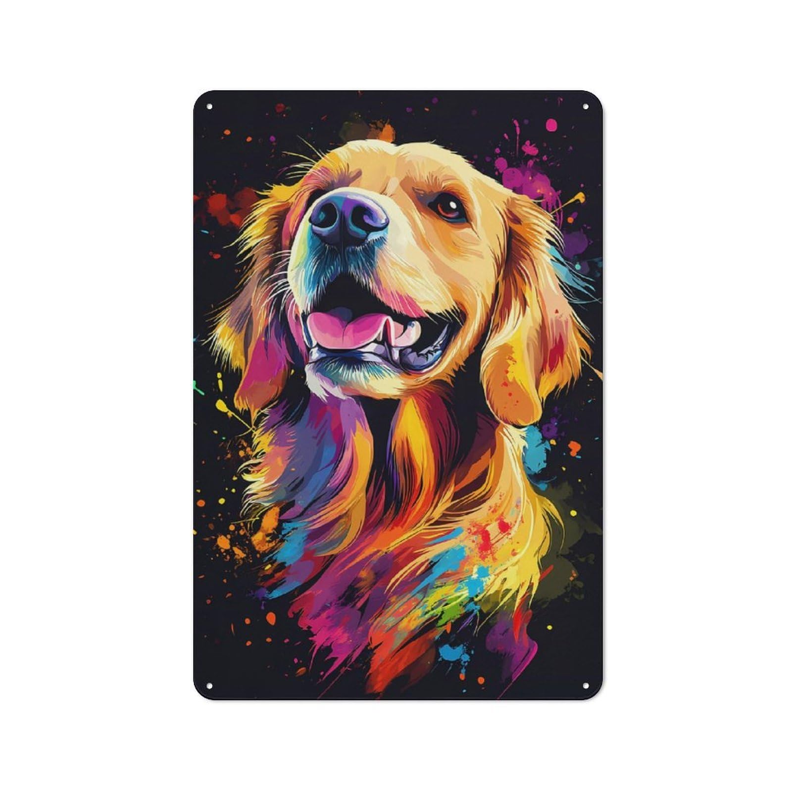 Junmoney Golden Retriever Splash Art Rustic Metal Plaque 30X20cm For Lounge Or Reading Corner, For Home Office, Studio And Craft Room Walls