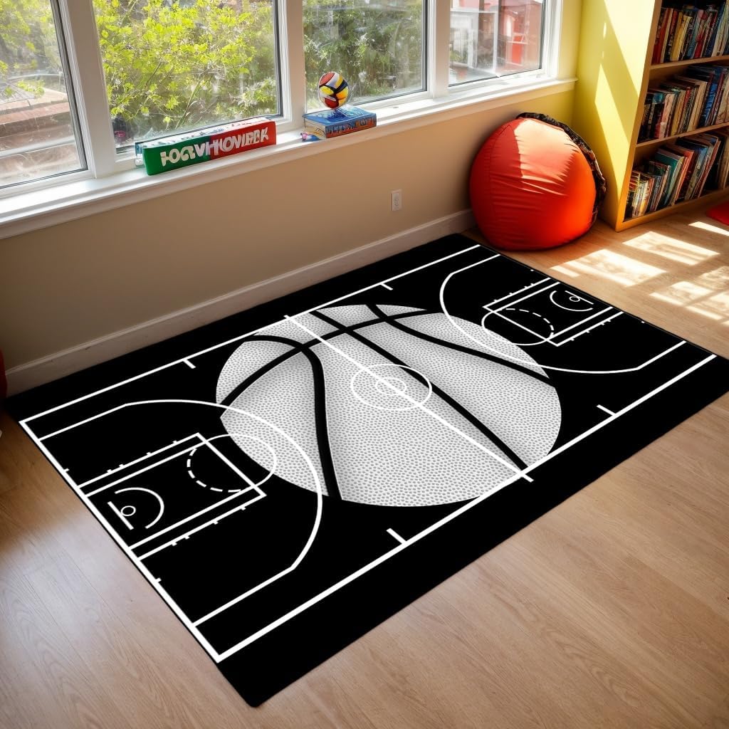 Sports Rugs for Boys Bedroom 4'5''x6', Basketball Rug Kids Boys Room Decor