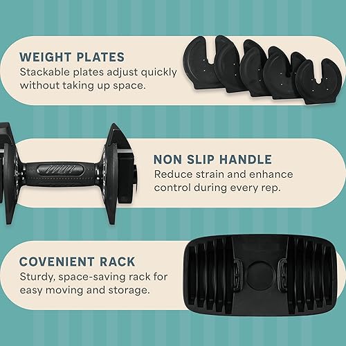 Miniatura 6 de Lifepro Adjustable Dumbbells 25lb Pair or 90lb Single, Quick-Select Hand Weights for MenWomen Space Saving Exercise Fitness Dumbbells for Home Gym