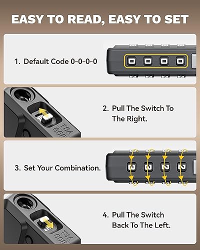 Miniatura 4 de LUGGEX Cerraduras de equipaje aprobadas por la TSA, cerradura de combinación de 4 dígitos con reinicio de un botón, cerradura segura de viaje