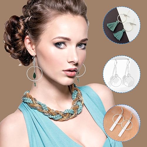 Miniatura 2 de 80 aros para la fabricación de joyas, aretes de 2.32 pulgadas (2.362 in), hipoalergénicos, redondos, redondos, con cuentas, marco colgante de bisel