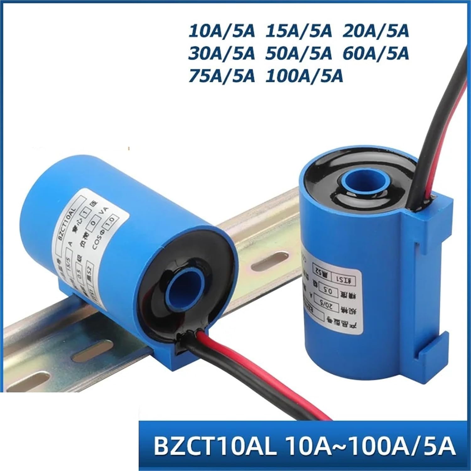 Standard Current Transformer CT Single Phases BZCT10ACHL-10A 30A 50A 100A/5A AC Sensor Measurement 1Pcs(10A 5A 1 Class)