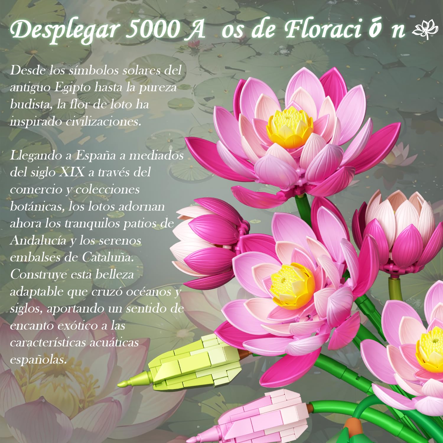 Set Botánical de Flores de Loto con Jarrón, Compatible con la Colección Botánical de Flores de Lego, Ramo de Flores Artificiales Rosas con Jarrón para Interiores y Exteriores, 710 Piezas