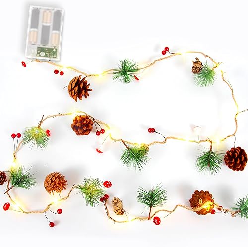 Miniatura 9 de KatchOn, Guirnalda de luces de Navidad, 20 LED - 7 pies, funciona con pilas, luces de piña roja para decoraciones de fiestas de Navidad  Cadena de