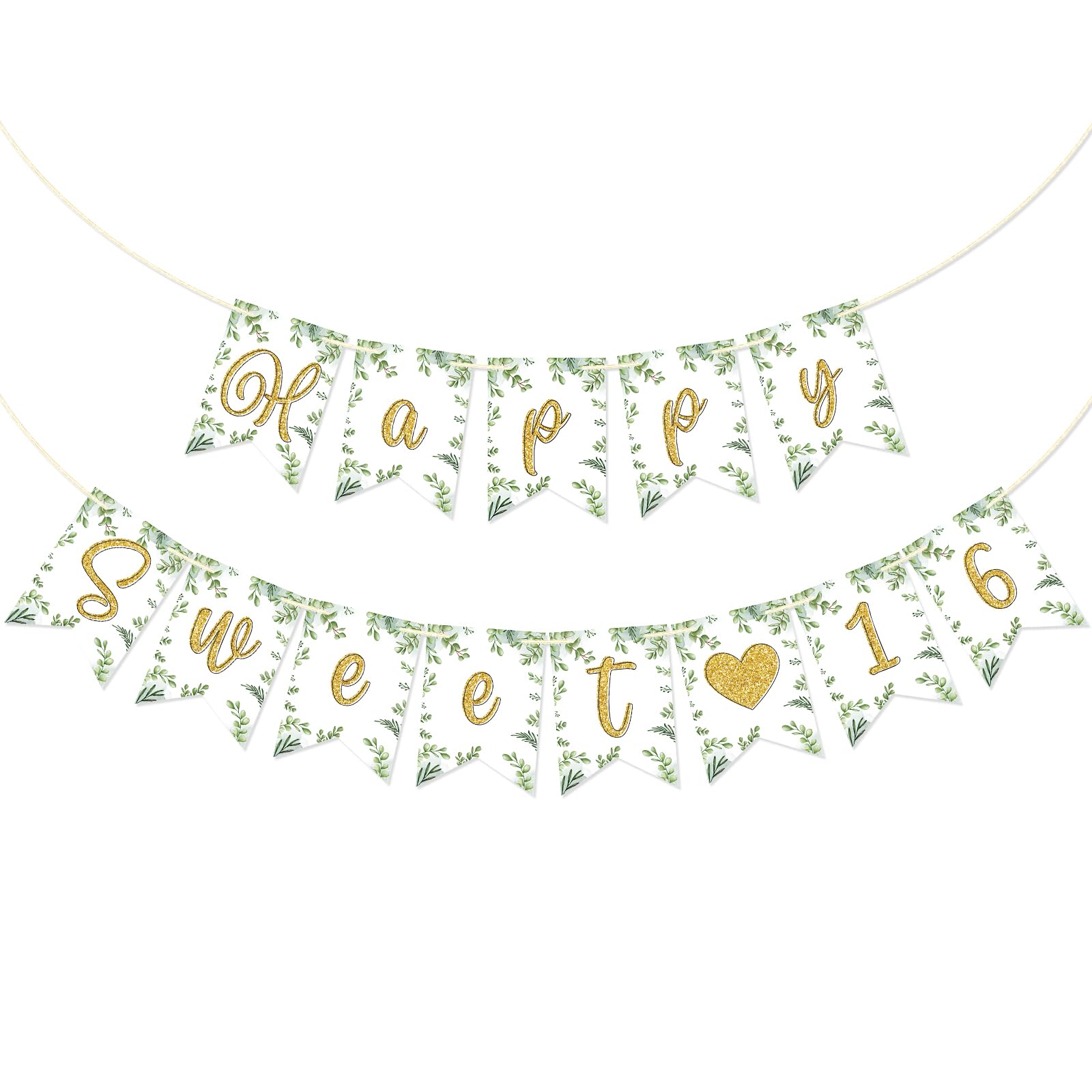 Firefairy Happy Sweet 16 Banner, Sage Green 16th Birthday Banner, 16 Years Old Birthday Party Decor, Sweet Sixteen Party Decor