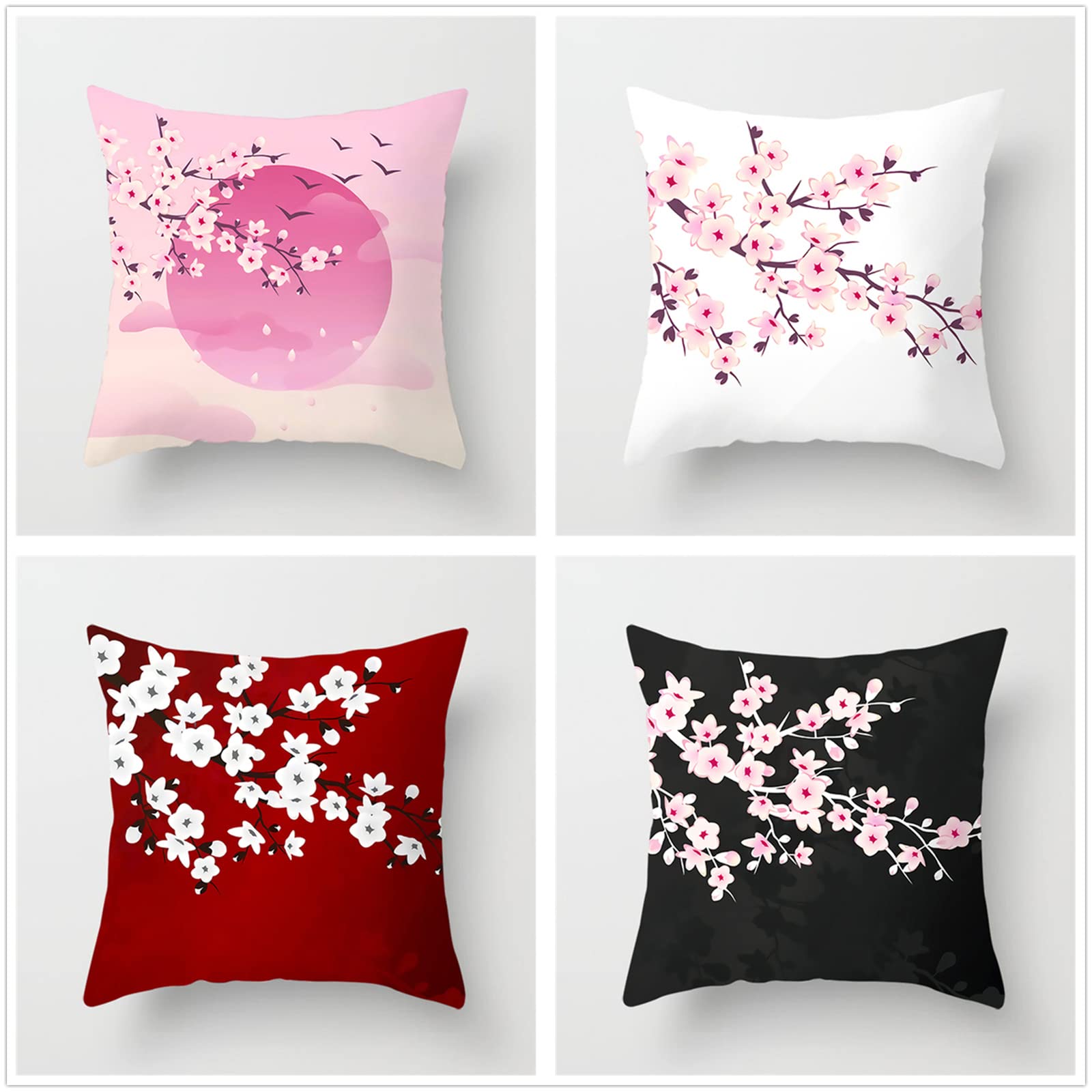 Set di 4 Fodere per Cuscini 100x100cm,cuscini per divano Fiore di prugna lunare Giardino Esterno Fodere per Cuscini Decorativi Short plush Quadrate per Cuscino,per Casa Soggiorno Camera da Letto A423