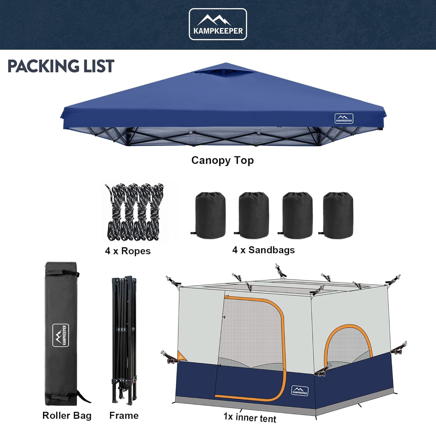 KAMPKEEPER 6 Person Camping Tent, 10x10 Pop Up Canopy Tent with Camping Inner Tent, Converts 10'x10' Straight Leg Canopy into Camping Tent–Fully Vented Roof(Canopy & Frame Included)