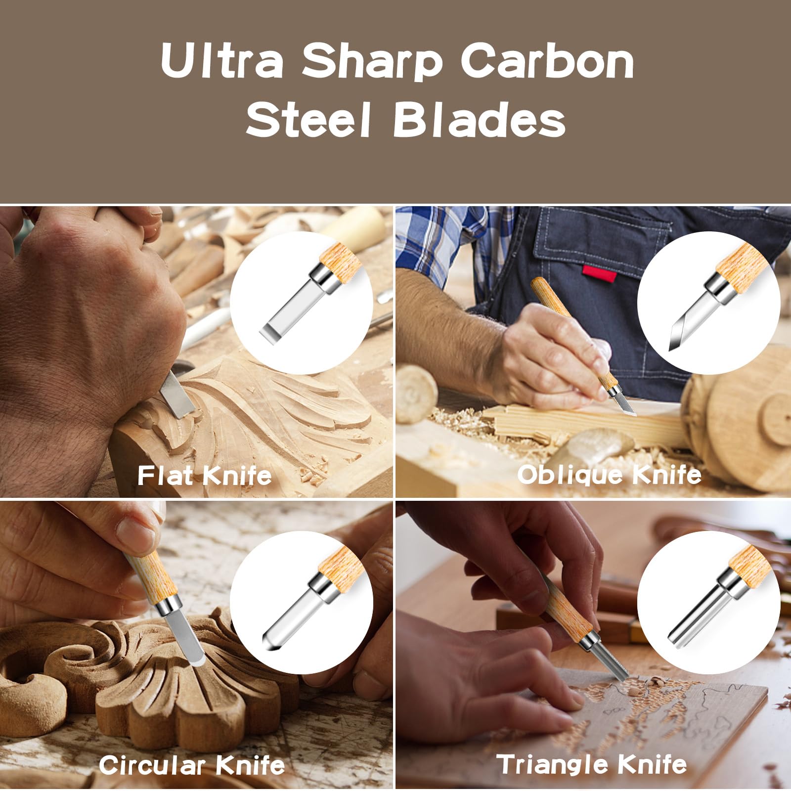 HOMCA Juego de Herramientas para Tallar Madera, 23 en 1, Cuchillo de Madera con Piedras de Afilar, 7 piezas, Juego de Tallado para Adultos y Niños, con Guantes Resistentes a los Cortes registro)
