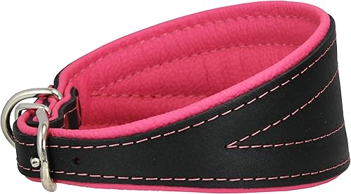 Miniatura 9 de Collar de perro acolchado extra ancho de cuero real, color negro brillante, galgo, saluki, deerhound, lurcher, whippet dachshund (cuello de 13.25 a