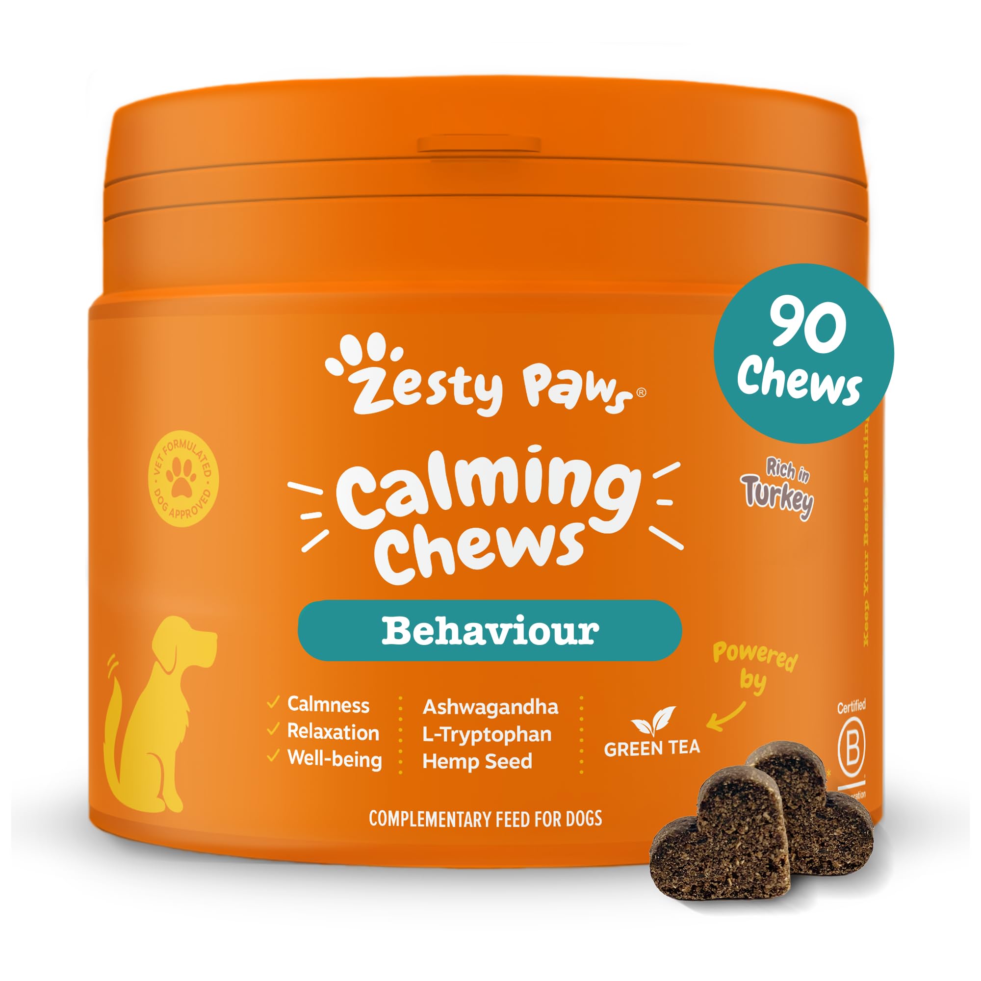 Zesty PawsCalming Chews for Dogs | Calming Dog Treats, helps with stress, separation anxiety and hyperactivity | Supports calm behaviour and relaxation | Calming supplement | 90 soft chews