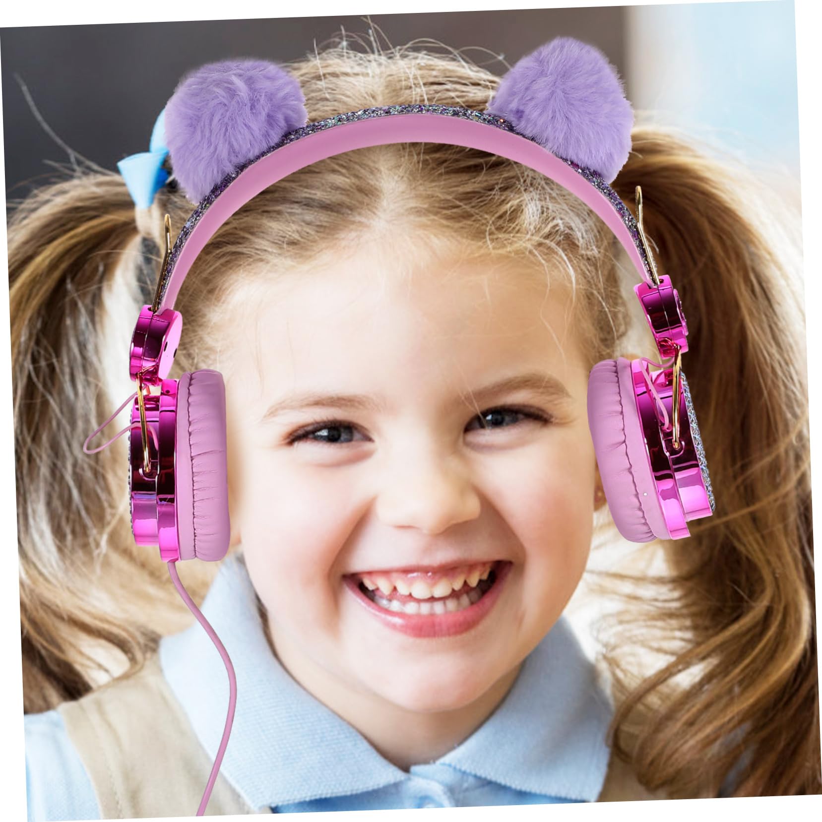 2piezas Auriculares Infantiles De Orejas De Peluche Cancelación De Diadema Ajustable y Estéreo